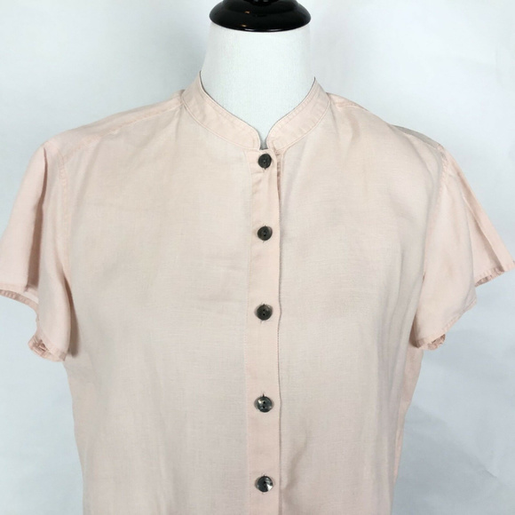 J Jill Pink Linen Top Mandarin Collar Short Sleeve - Picture 2 of 4